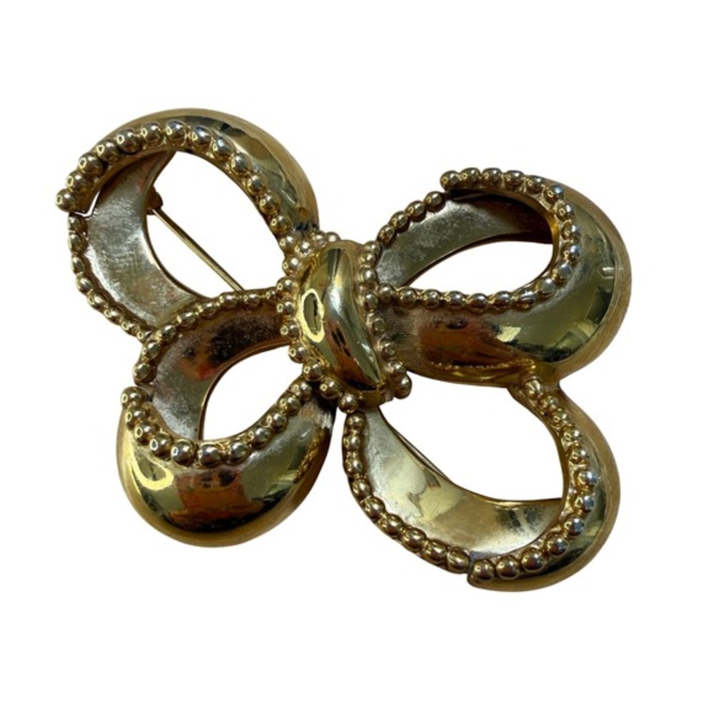 Monet Brooch Gold Bow Statement Beaded Classic Elegant